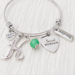 Social Worker Gifts for Women, Personalized Bangle Bracelet- Thank you Social Worker Gift, Personalized Gifts for Social Workers, SW