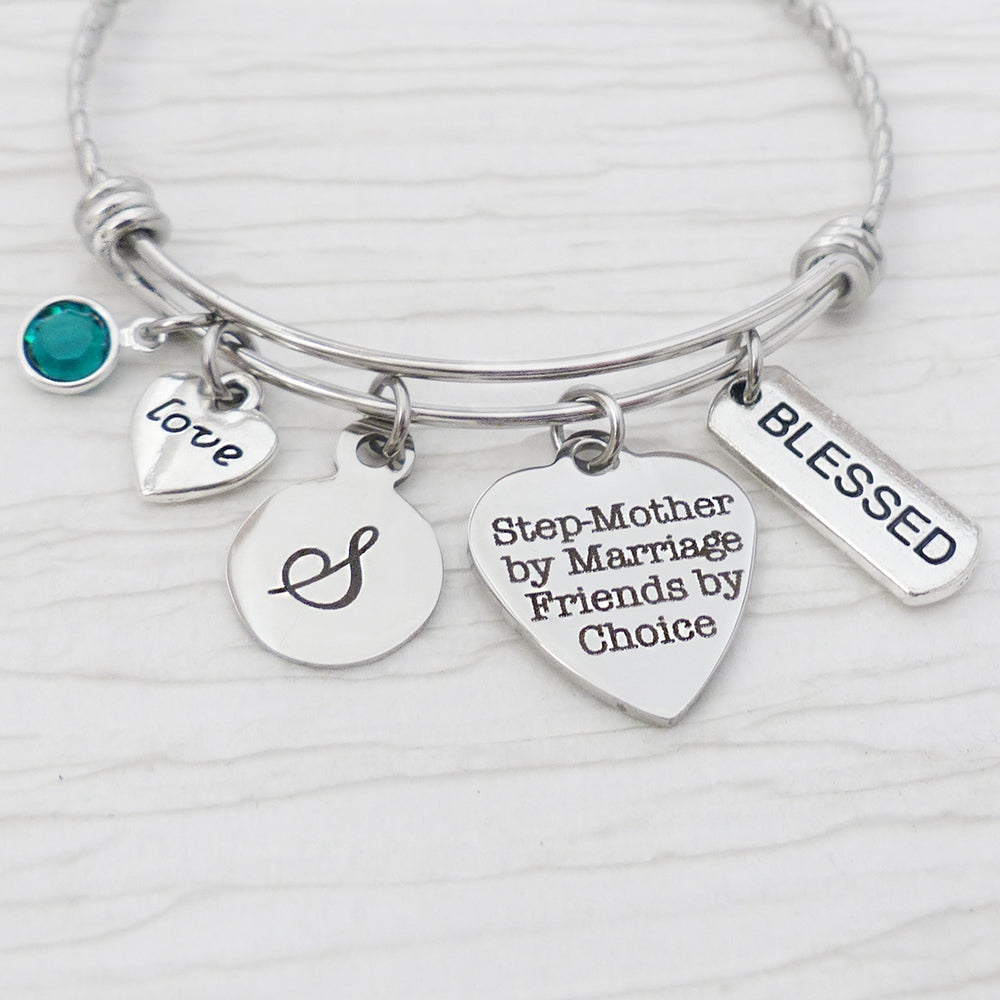 Step Mother Gift-Step Mother by Marriage Friends by Choice-Personalized Bracelet, Birthstone Jewelry, Blessed Bracelet