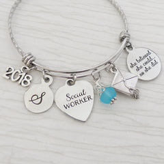 2023 Social Worker Graduation Gifts, She believed she could so she did Bangle Bracelet,Personalized Gifts for Social Workers, Grad Gifts