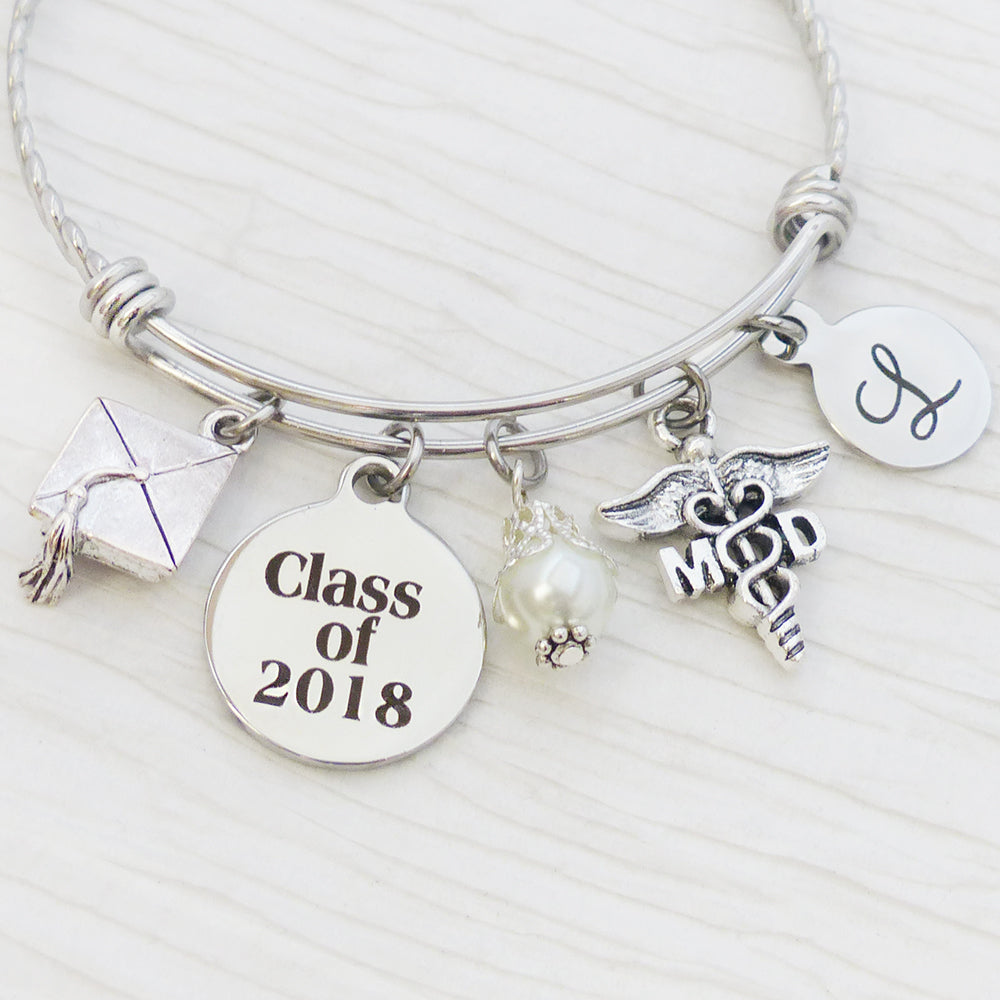 Class of 2024 MD Graduation Gifts, Personalized MD jewelry gifts, Bangle Bracelet, College Grad Gift, Personalized, RN, PT OT DPT LCSW