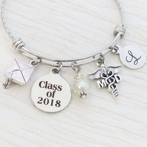 Class of 2023 MD Graduation Gifts, Personalized MD jewelry gifts, Bangle Bracelet, College Grad Gift, Personalized, RN, PT OT DPT LCSW