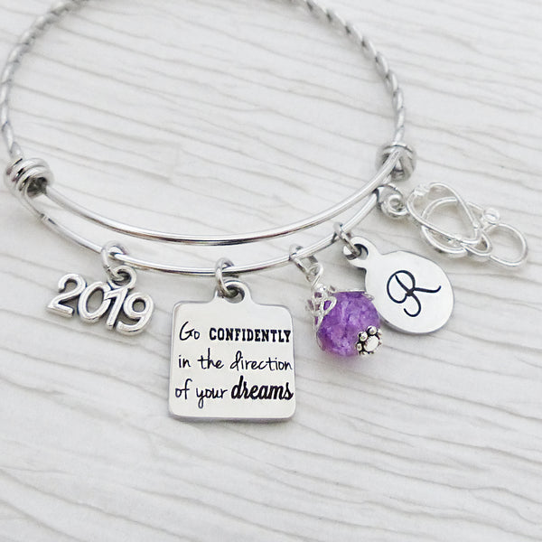 Nursing Graduation Gifts,Bangle Bracelet, Personalized- Go confidently in the direction of your dreams, Graduate Gifts, College Grad