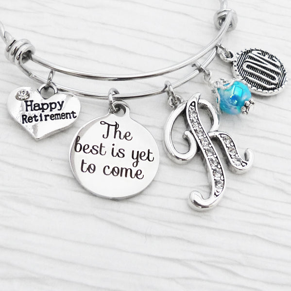 Retirement Gifts for Women, Happy Retirement Bracelet-The best is yet to come, Retiring Gift-Personalized Bangle Bracelet-Jewelry-Retirement Gift
