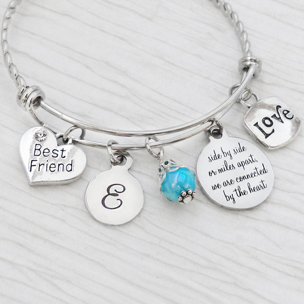 Personalized Long Distance Gift-side by side or miles apart we are connected by the heart Bracelet, Friendship- Birthday Gift-Best Friend Gift