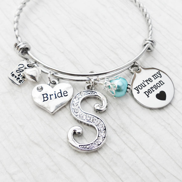 Bride Gift from Maid of Honor-You're My Person Bangle Bracelet, Best Friend Wedding Jewelry, Bridal
