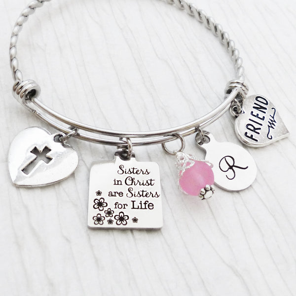 Sisters in Christ are sisters for life, Personalized Sister in Christ Jewelry, Cross Charm, Friend Charm- Gifts for Best Friend
