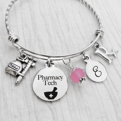 Pharmacy Gift, Pharmacy Technician gifts-Personalize Bangle Bracelet, Graduation Gifts, Jewelry, College Graduation, Rx charm, Tech