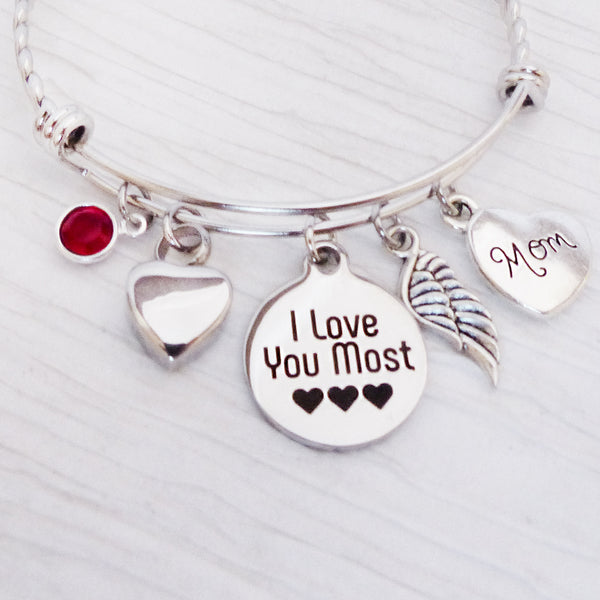 I love You Most Cremation Urn Jewelry, Loss of Mom, Dad Memorial, Wing Charm, Birthstone Jewelry