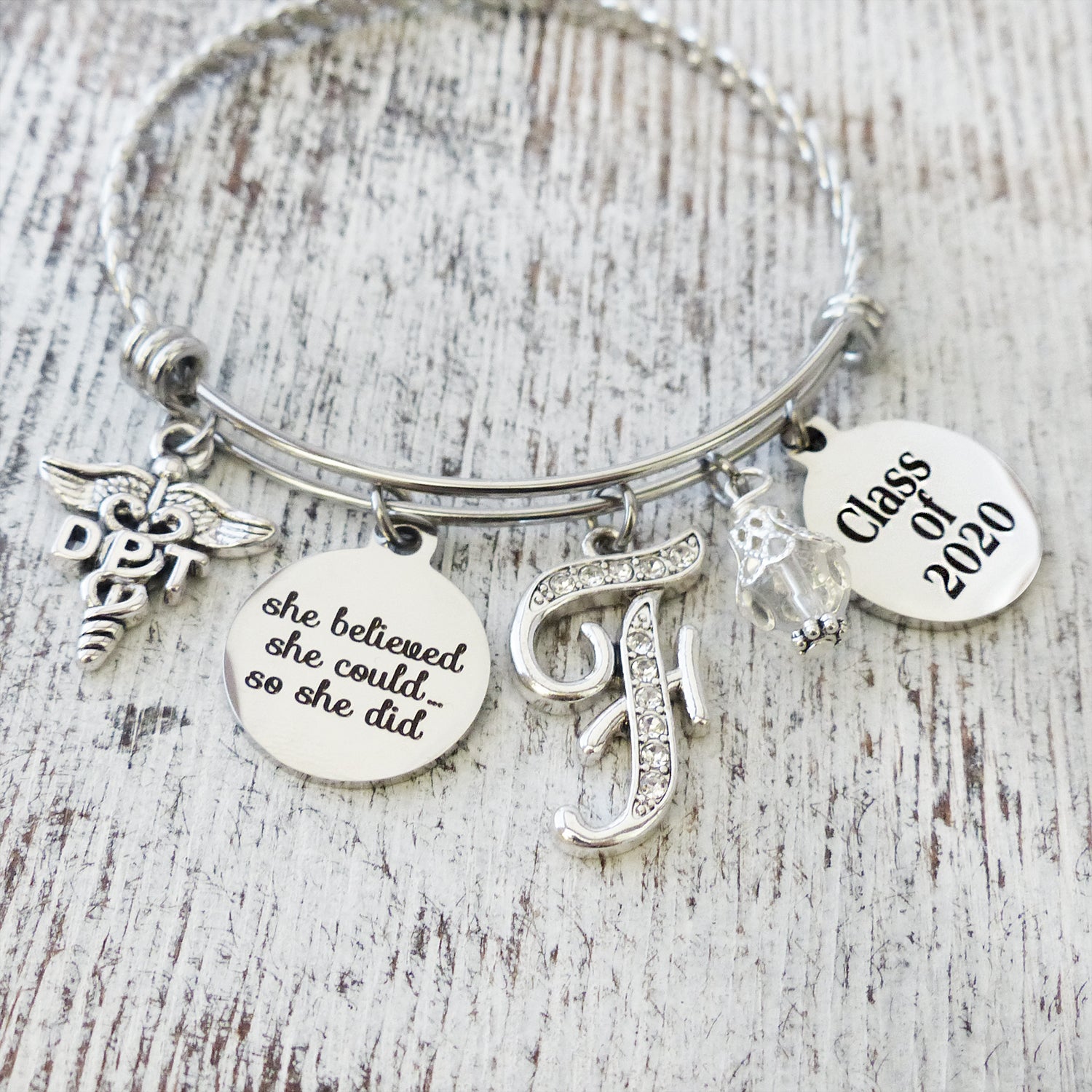 Class of 2024 DPT Graduation Gifts, Personalized She believed she could so she did jewelry gifts, Graduation Bracelet, College Grad Gift