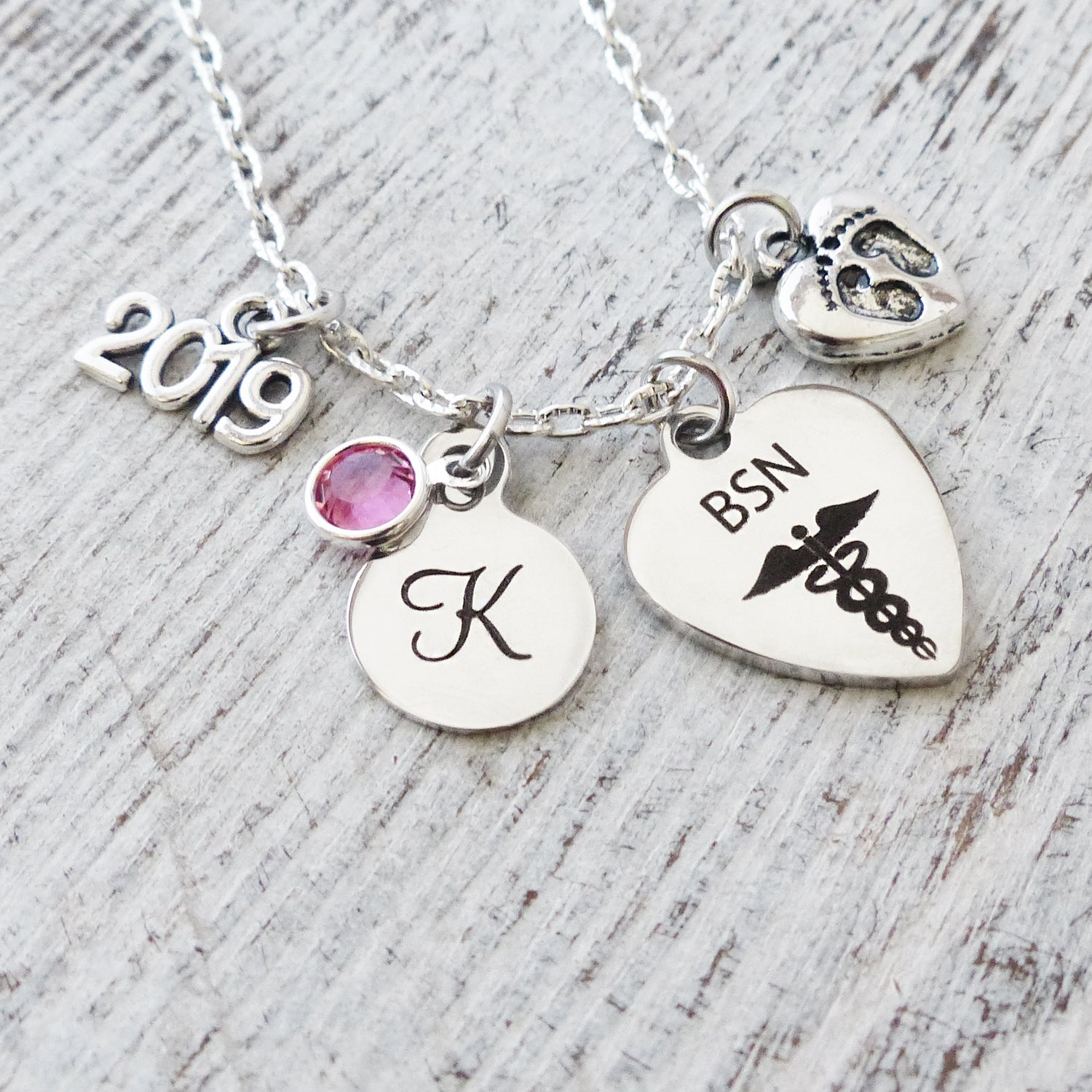 Nursing Graduation Gift for Her, BSN Footprint Necklace, Personalized Graduate Necklace, College BSN Nursing Gifts