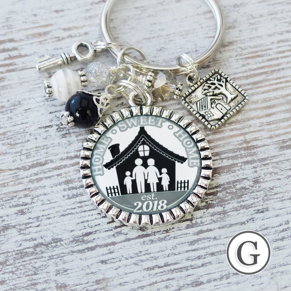 Home Sweet Home Key Chain, Realtor Closing Gift, New Home Keychain, Personalized Established Year, House Warming Gift