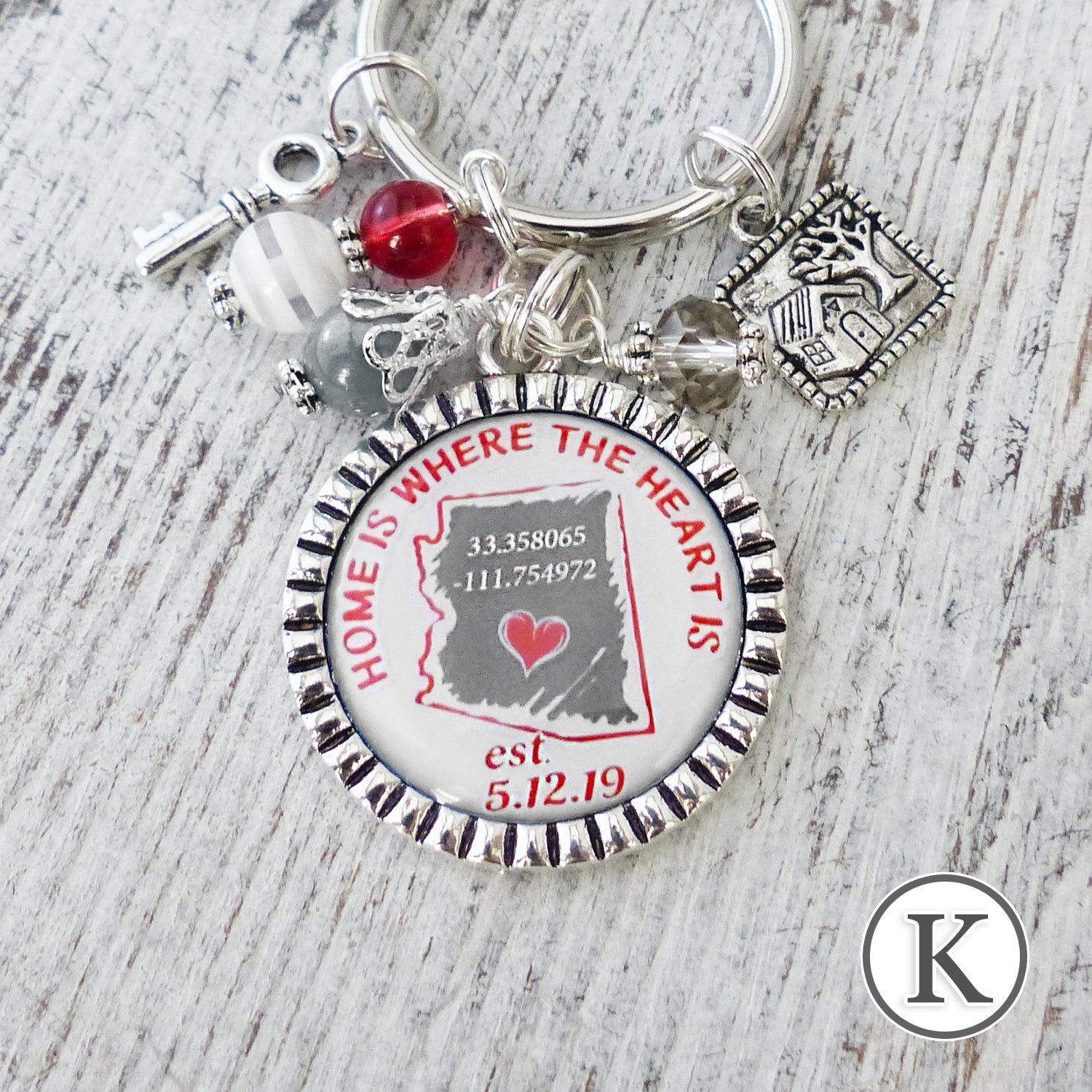 State Key Chain, Home Is Where the Heart Is Personalized Coordinates Key Chain, Established Year, Realtor Closing Gift, House Warming Gift