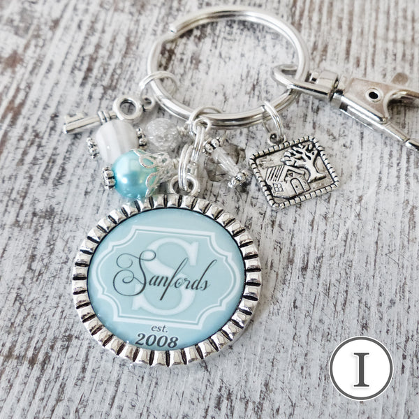 Last Name Key chain, Realtor Closing Gift, New Home Keychain, Personalized Year, Monogram Key Chain, House Warming Gift