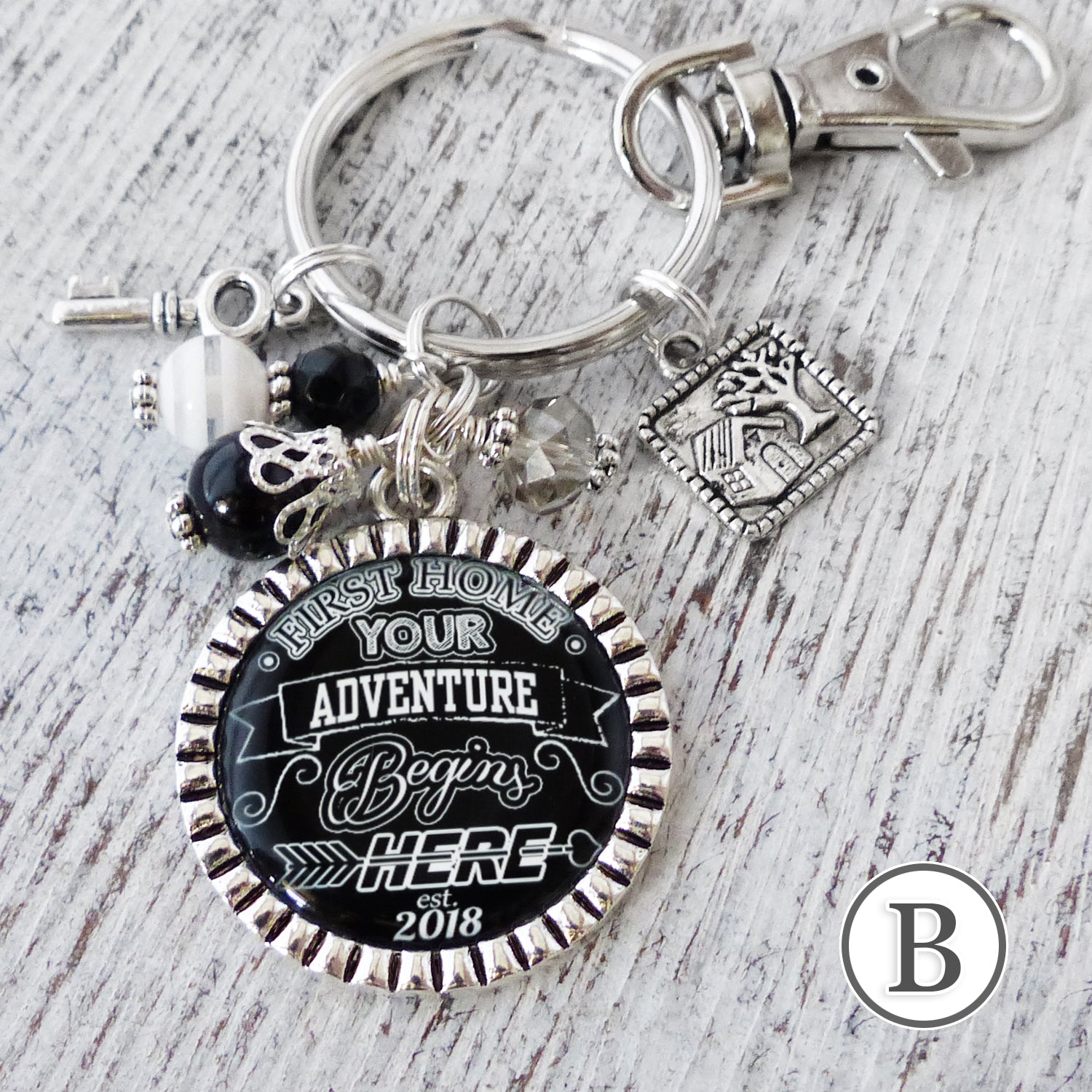 Realtor Closing Gift, New Home Keychain, Personalized Year, Your Adventure Begins Here, House Warming Gift