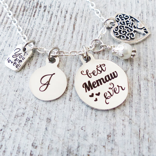 Grandma Gifts for Mother's Day, Best Memaw Ever Personalized Necklace, Birthstone, You are Loved, Family Tree, Birthday Gifts for Grandma