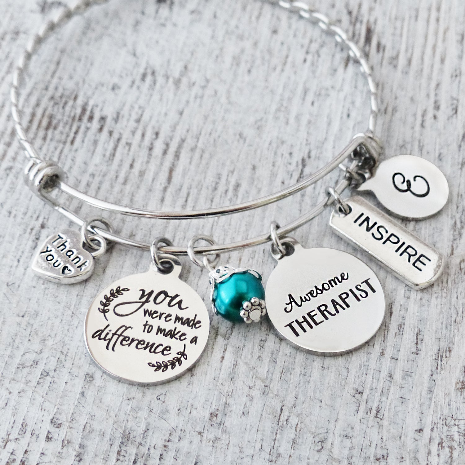 Therapist Gifts, Thank you Bracelet, Occupational Therapy Gifts, Letter Bangle Bracelet-Jewelry, Occupational Therapist-Therapist Gift, PT OT Speech