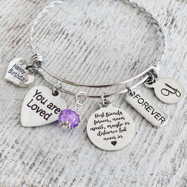 Personalized Best Friend Long Distance Gift- You are Loved Jewelry, Best friends forever never apart maybe in distance but never in heart Bracelet