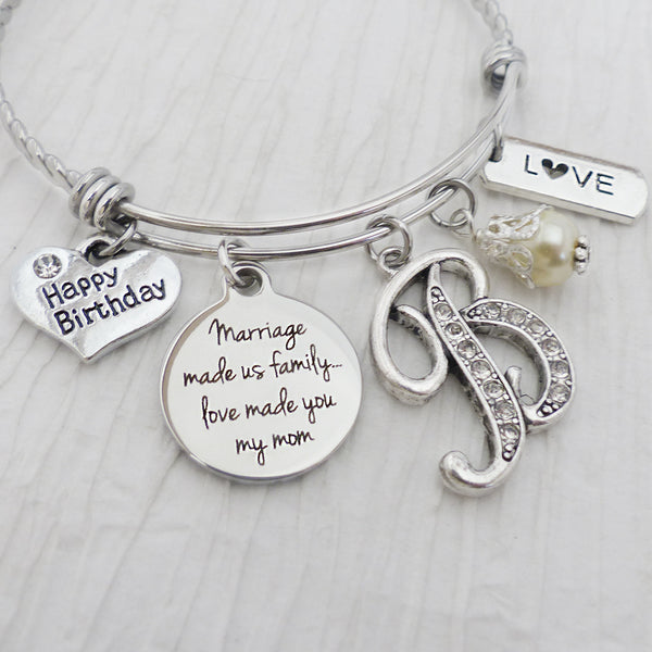 Mother in Law Birthday Gift- Marriage made us family love made you my mom-Personalized Bracelet,Mom from Stepdaughter- from Daughter in law