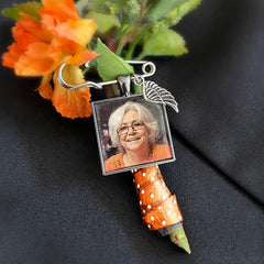 Boutonniere Memorial Pin for Groom comes with custom photo attached on a safety pin. Image is roughly 1 inch square shape. Also comes with an angel wing charm.