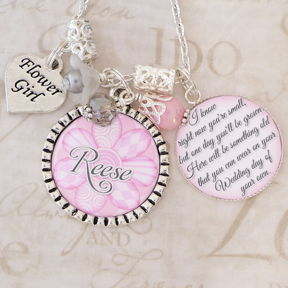 Flower Girl Gift- PERSONALIZED Necklace, Pink Flower Girl, Wedding - Wedding Jewelry-Children Jewelry, Flower Girl Gift, Wedding Little Girl