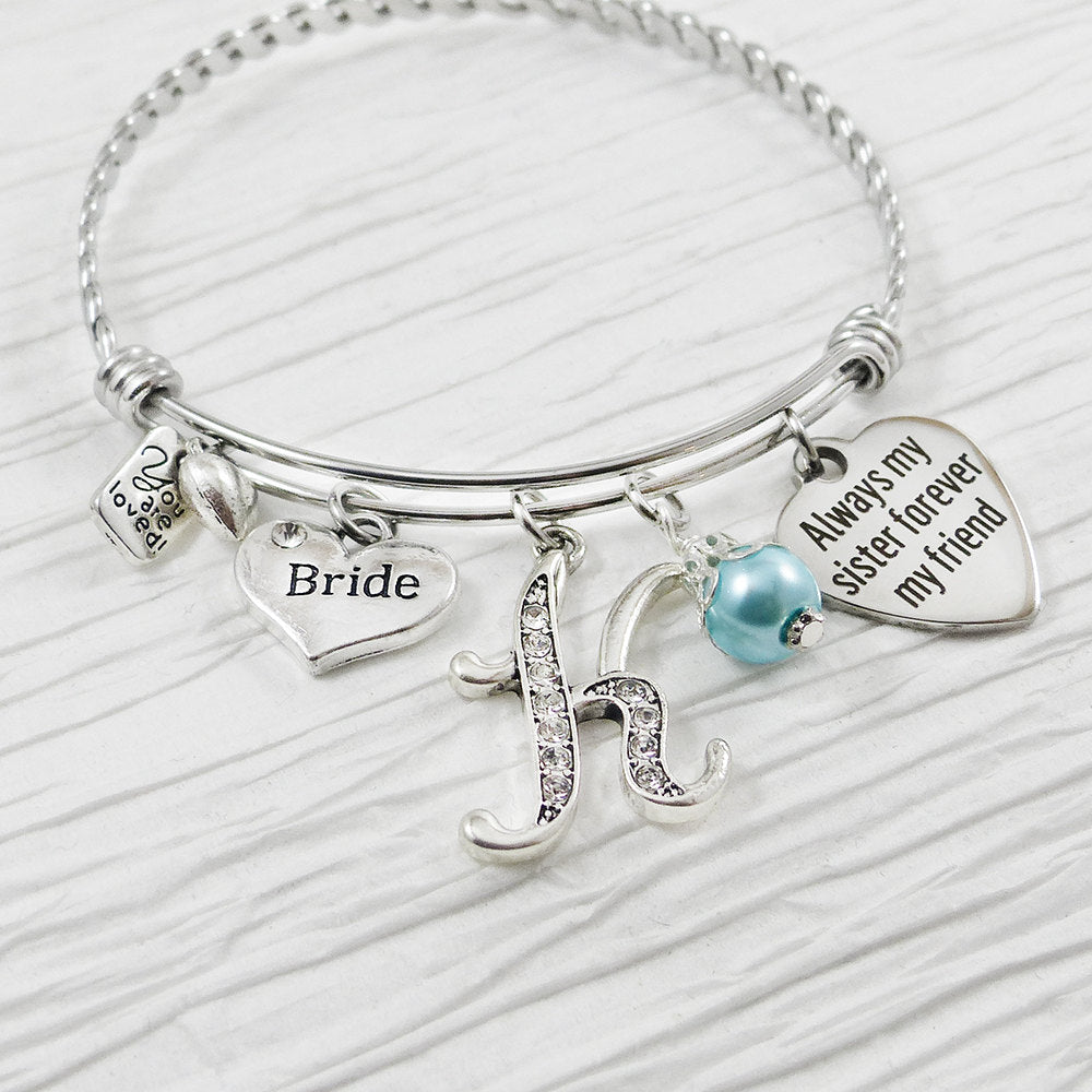 Gift for Bride from Maid of Honor- Bride Bracelet - Always My Sister Forever My Friend- Wedding Bracelet-Bride  Jewelry-Expandable Bangle