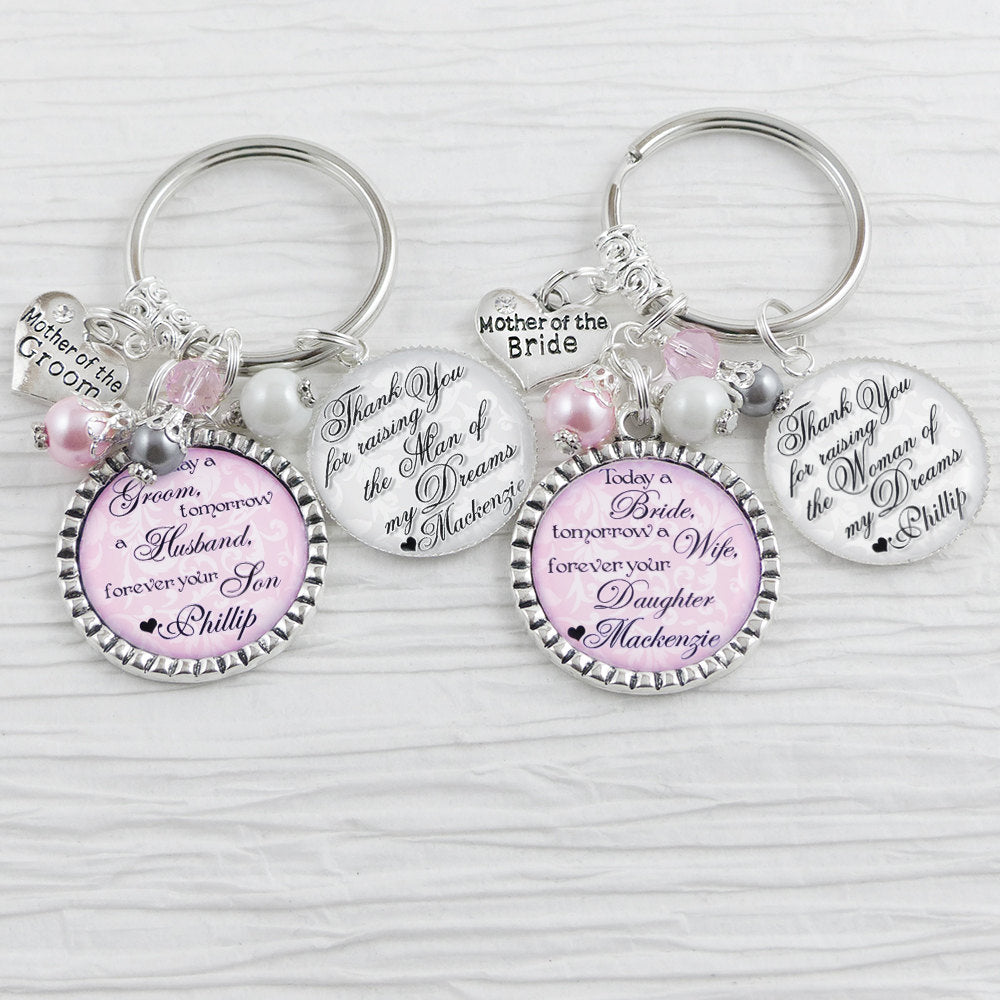 Wedding Keychain - Mother of the Bride - Mother of the Groom -Thank you Gifts for Parents- Gift from Groom -Gift from Bride Wedding