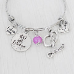 40th Birthday Gifts for Women, Sister Birthday Gifts from Sister, 40 and Fabulous, Sister Bracelet, Personalized Bangle- 40th Birthday, Love