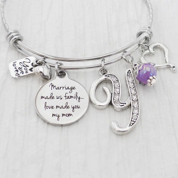Mother in Law Gift- Marriage made us family love made you my mom-Personalized Bracelet,Mom from Stepdaughter- from Daughter in law, StepMom