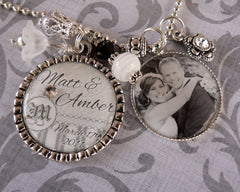 Personalized WEDDING Bezel Necklace with Photograph, Bridal Engagement, Bottle cap, Initial, Bridesmaids Gifts, Wedding, Bridal Shower