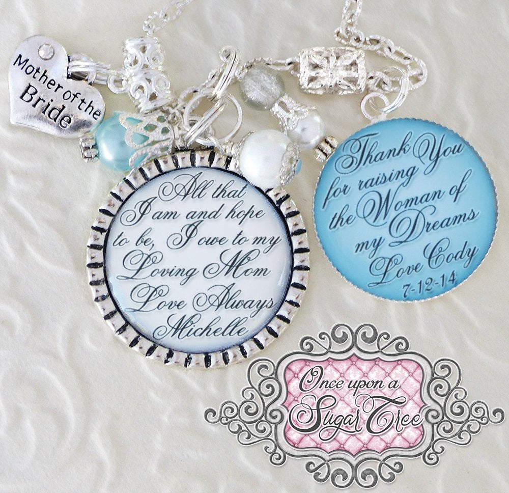 Mother of the BRIDE Gift, Mother in Law Wedding Jewelry,Personalized WEDDING Necklace Inspirational Quote All that I am, Custom Wedding Gift