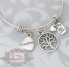 GRANDMA GIFT, Grandma Bracelet, BANGLE Bracelet, You are loved charm, Family Tree Charm, Gifts for Grandma, Birthday Gift Ideas,  Jewelry,