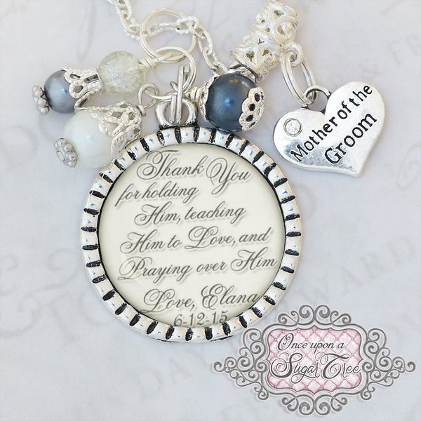 Mother of the Groom Gift - Personalized Inspirational Quote Necklace - Bridal Party Gift - Gifts from Bride - Jewelry Elegant Cream Necklace