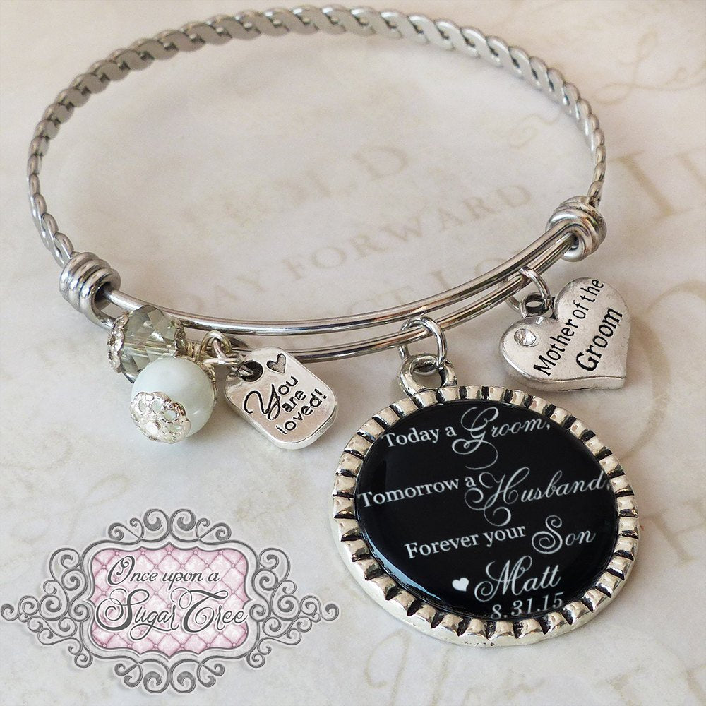 Mother of the Bride Gift - Personalized BANGLE Bracelet - Gift from Bride - Thank You Wedding Parents Gifts - Wedding Keepsake