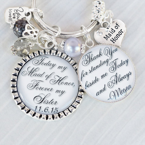 PERSONALIZED MAID of HONOR Keychain,(or necklace) Bridesmaid Gift- Gift from Bride-Maid of Honor Gift Sister Best Friend-Wedding Jewelry