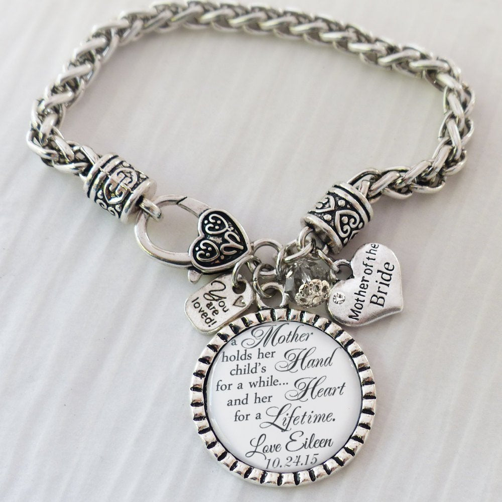Mother of the Bride Gift, Personalized Wedding Bracelet, Wedding Gift from Bride to Mother, Message, Bracelet for MOB, Name and Date Jewelry