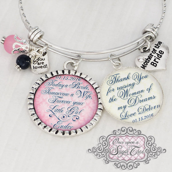 Mother of the Bride Gift - Personalized BANGLE Bracelet - Gift from Bride - Thank You Wedding Parents Gifts - Wedding Keepsake